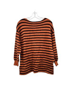 Kirundo Striped Knit Sweater Burnt Orange/Black Boat Neck Size Medium